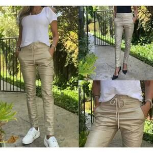 NWT Bevy Flog Shely Gold Pull On Drawstring Pants 27